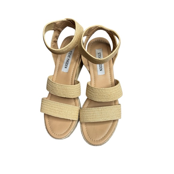 Steve Madden Women's Tan Raffia Wedge Sandals Size‎ 8 - Picture 4 of 14